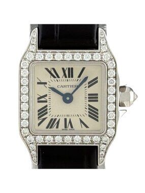 Cartier Santos Mini Watch WG Diamond Leather Quartz Silver